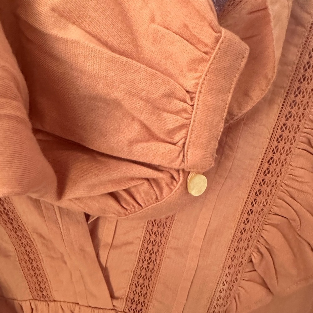 Lauren Ralph Lauren Rose Tan Ruffled Bib Neck Top Size: S - Picture 6 of 9